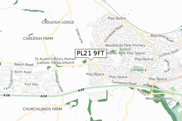 PL21 9FT map - small scale - OS Open Zoomstack (Ordnance Survey)