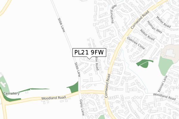 PL21 9FW map - large scale - OS Open Zoomstack (Ordnance Survey)