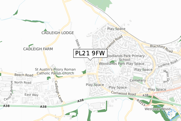 PL21 9FW map - small scale - OS Open Zoomstack (Ordnance Survey)