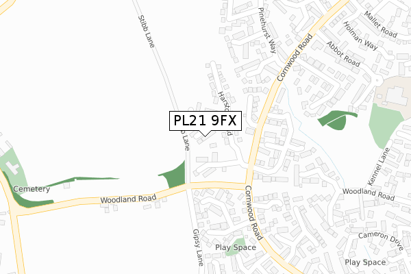 PL21 9FX map - large scale - OS Open Zoomstack (Ordnance Survey)