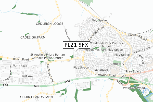 PL21 9FX map - small scale - OS Open Zoomstack (Ordnance Survey)