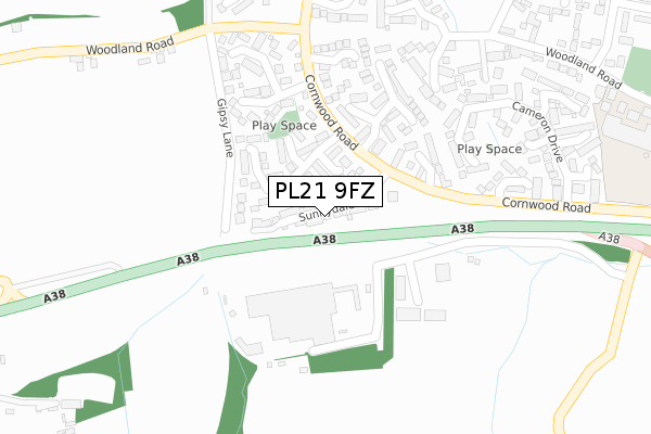 PL21 9FZ map - large scale - OS Open Zoomstack (Ordnance Survey)