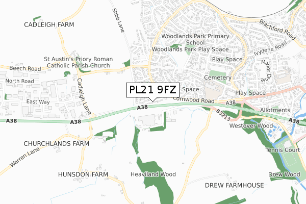 PL21 9FZ map - small scale - OS Open Zoomstack (Ordnance Survey)