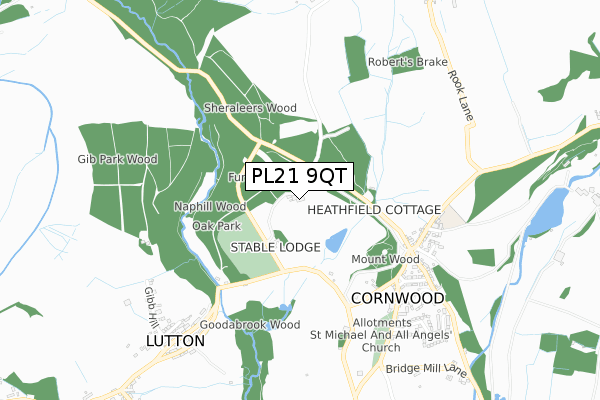 PL21 9QT map - small scale - OS Open Zoomstack (Ordnance Survey)