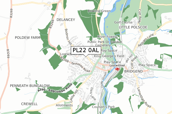 PL22 0AL map - small scale - OS Open Zoomstack (Ordnance Survey)