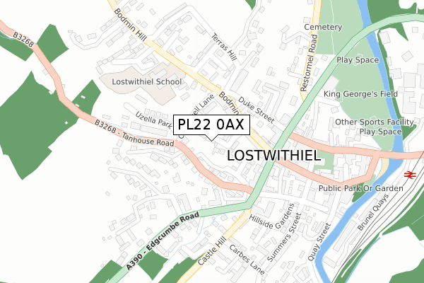 PL22 0AX map - large scale - OS Open Zoomstack (Ordnance Survey)