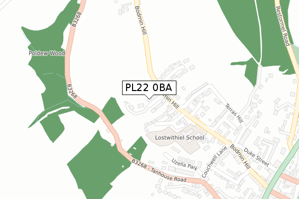 PL22 0BA map - large scale - OS Open Zoomstack (Ordnance Survey)