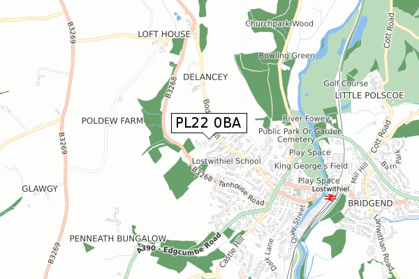 PL22 0BA map - small scale - OS Open Zoomstack (Ordnance Survey)