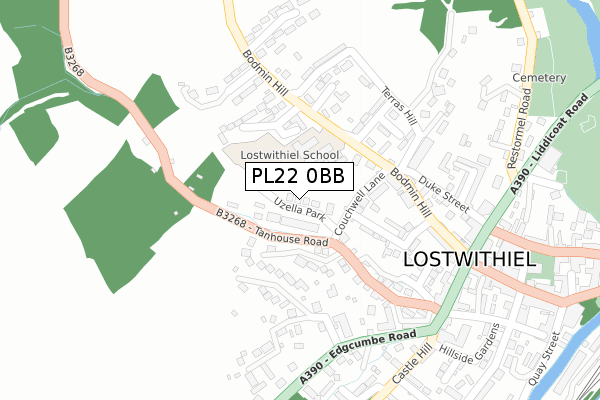 PL22 0BB map - large scale - OS Open Zoomstack (Ordnance Survey)