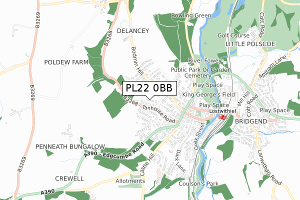 PL22 0BB map - small scale - OS Open Zoomstack (Ordnance Survey)