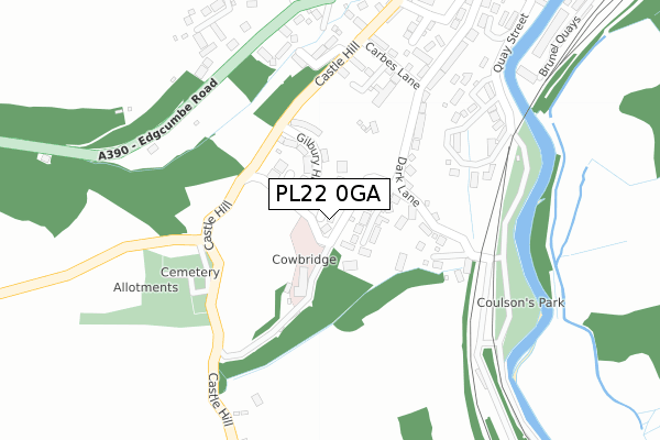 PL22 0GA map - large scale - OS Open Zoomstack (Ordnance Survey)