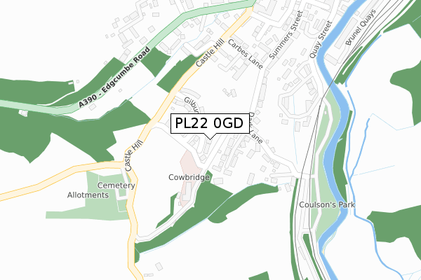 PL22 0GD map - large scale - OS Open Zoomstack (Ordnance Survey)