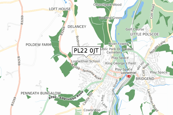 PL22 0JT map - small scale - OS Open Zoomstack (Ordnance Survey)