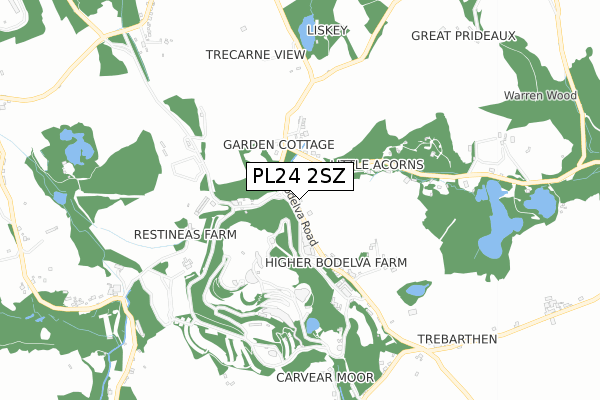 PL24 2SZ map - small scale - OS Open Zoomstack (Ordnance Survey)