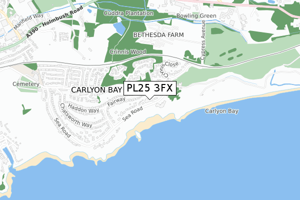 PL25 3FX map - small scale - OS Open Zoomstack (Ordnance Survey)