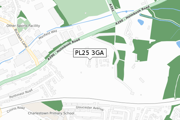 PL25 3GA map - large scale - OS Open Zoomstack (Ordnance Survey)