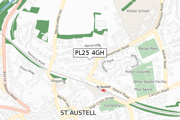 PL25 4GH map - large scale - OS Open Zoomstack (Ordnance Survey)