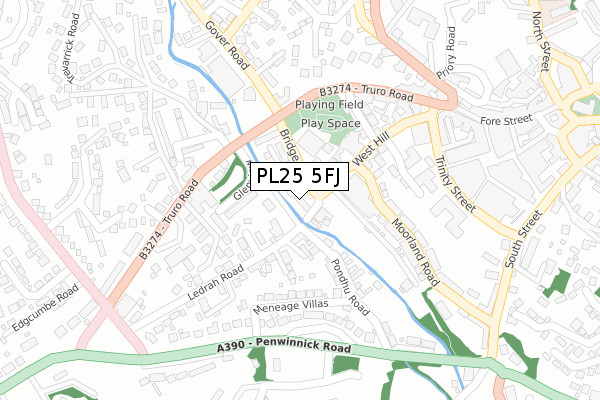 PL25 5FJ map - large scale - OS Open Zoomstack (Ordnance Survey)