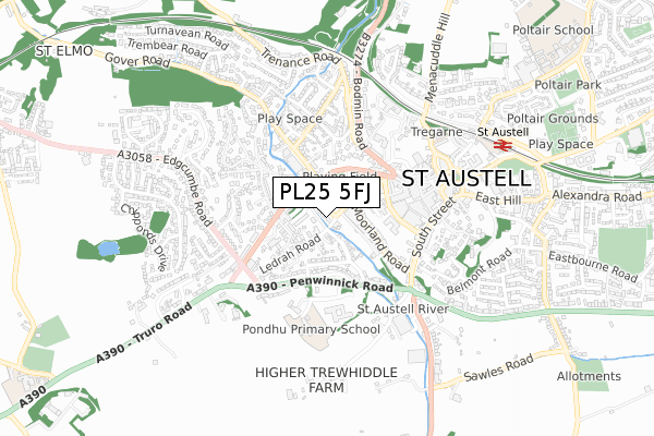 PL25 5FJ map - small scale - OS Open Zoomstack (Ordnance Survey)