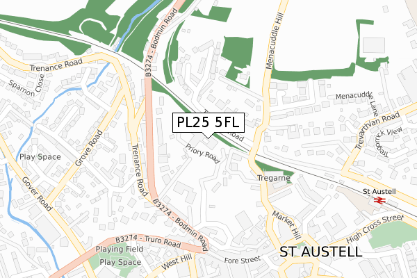 PL25 5FL map - large scale - OS Open Zoomstack (Ordnance Survey)