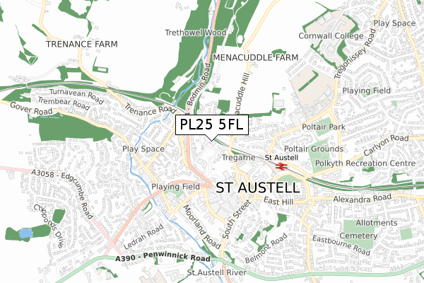 PL25 5FL map - small scale - OS Open Zoomstack (Ordnance Survey)