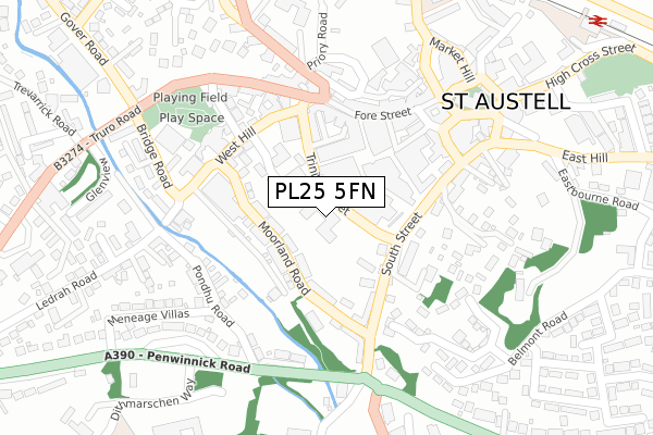 PL25 5FN map - large scale - OS Open Zoomstack (Ordnance Survey)