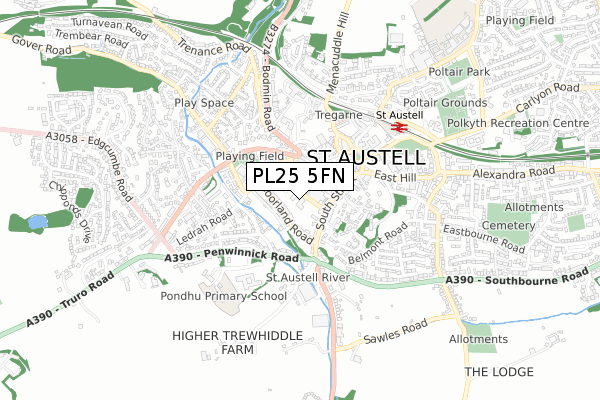 PL25 5FN map - small scale - OS Open Zoomstack (Ordnance Survey)