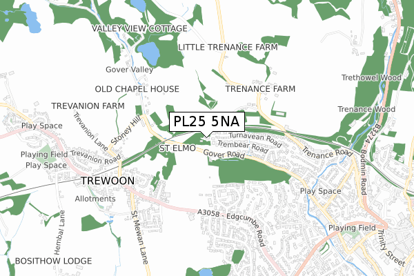 PL25 5NA map - small scale - OS Open Zoomstack (Ordnance Survey)