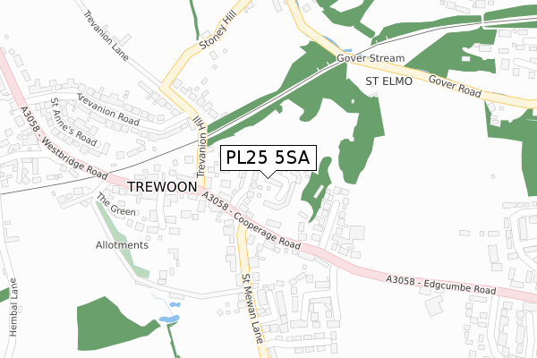 PL25 5SA map - large scale - OS Open Zoomstack (Ordnance Survey)