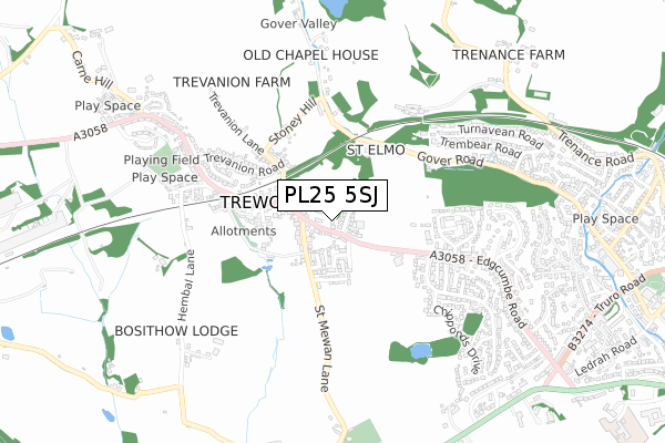 PL25 5SJ map - small scale - OS Open Zoomstack (Ordnance Survey)