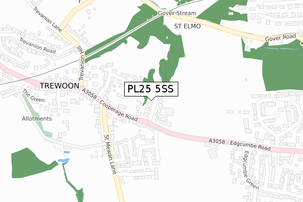 PL25 5SS map - large scale - OS Open Zoomstack (Ordnance Survey)