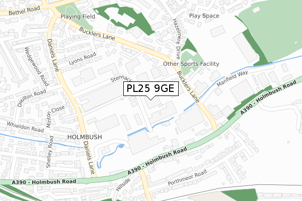 PL25 9GE map - large scale - OS Open Zoomstack (Ordnance Survey)