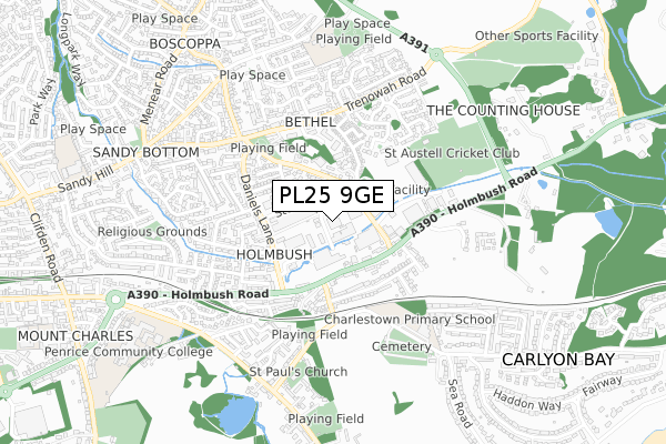 PL25 9GE map - small scale - OS Open Zoomstack (Ordnance Survey)