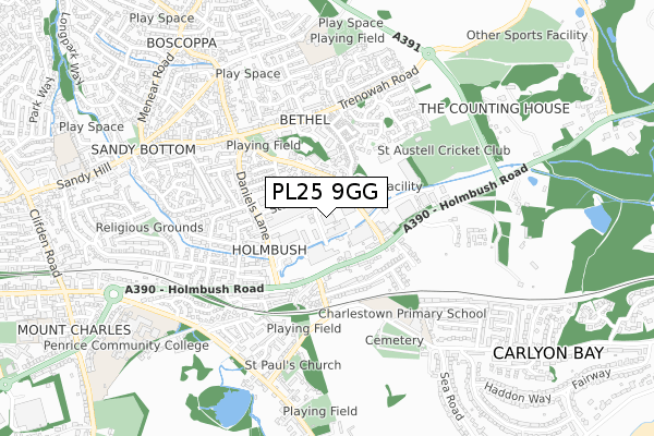 PL25 9GG map - small scale - OS Open Zoomstack (Ordnance Survey)