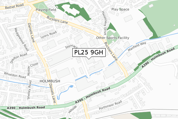 PL25 9GH map - large scale - OS Open Zoomstack (Ordnance Survey)