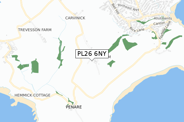 PL26 6NY map - small scale - OS Open Zoomstack (Ordnance Survey)