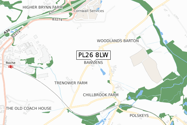 PL26 8LW map - small scale - OS Open Zoomstack (Ordnance Survey)