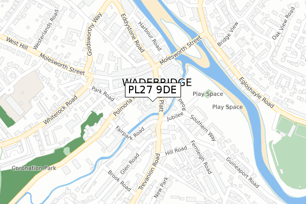 PL27 9DE map - large scale - OS Open Zoomstack (Ordnance Survey)