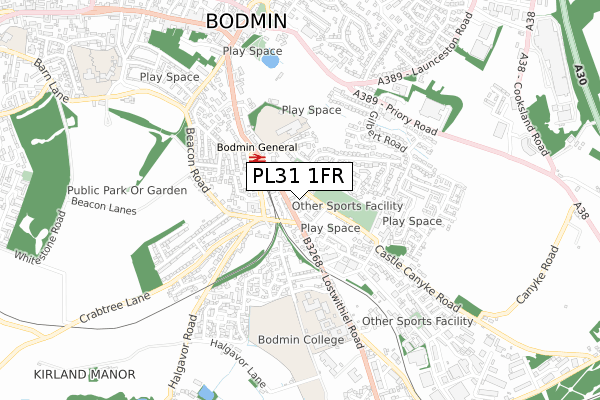 PL31 1FR map - small scale - OS Open Zoomstack (Ordnance Survey)