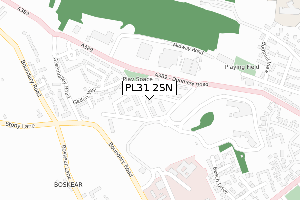 PL31 2SN map - large scale - OS Open Zoomstack (Ordnance Survey)