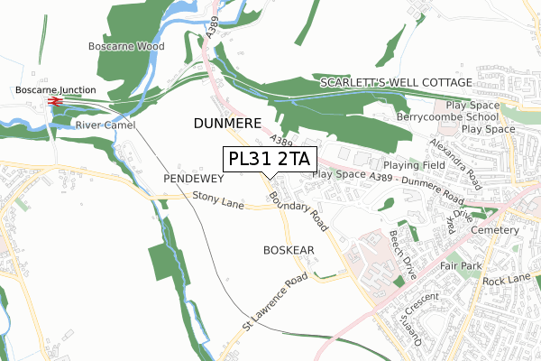 PL31 2TA map - small scale - OS Open Zoomstack (Ordnance Survey)