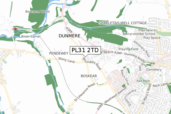 PL31 2TD map - small scale - OS Open Zoomstack (Ordnance Survey)