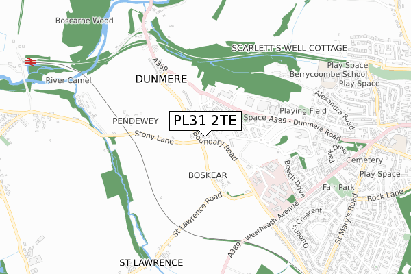 PL31 2TE map - small scale - OS Open Zoomstack (Ordnance Survey)