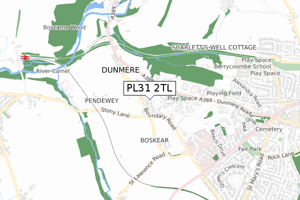 PL31 2TL map - small scale - OS Open Zoomstack (Ordnance Survey)