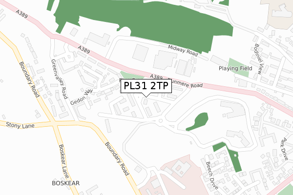 PL31 2TP map - large scale - OS Open Zoomstack (Ordnance Survey)