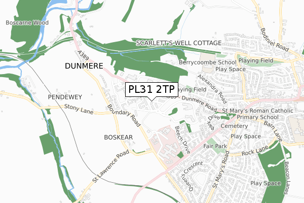 PL31 2TP map - small scale - OS Open Zoomstack (Ordnance Survey)