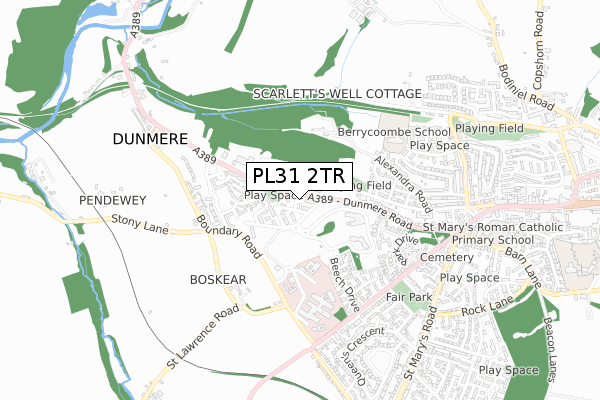 PL31 2TR map - small scale - OS Open Zoomstack (Ordnance Survey)