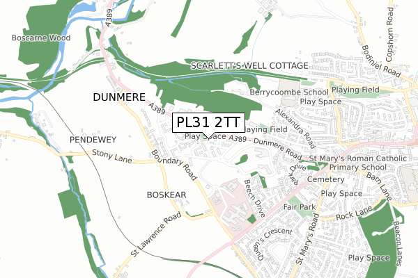 PL31 2TT map - small scale - OS Open Zoomstack (Ordnance Survey)