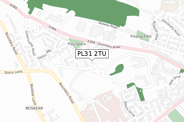 PL31 2TU map - large scale - OS Open Zoomstack (Ordnance Survey)