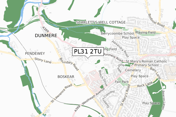 PL31 2TU map - small scale - OS Open Zoomstack (Ordnance Survey)